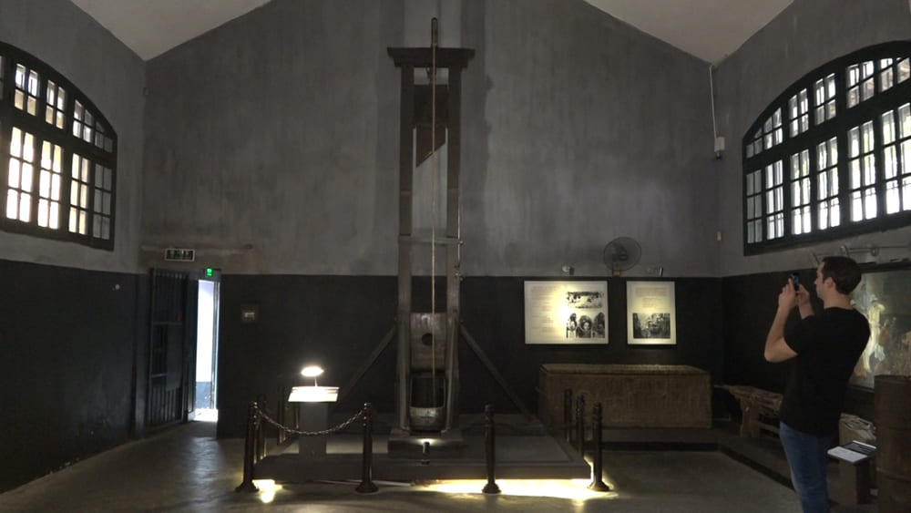 The original guillotine at Hoa Lo Prison, used during the French colonial period