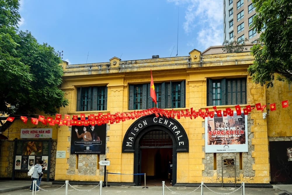 The remaining section of Hoa Lo Prison today, surrounded by modern Hanoi development.