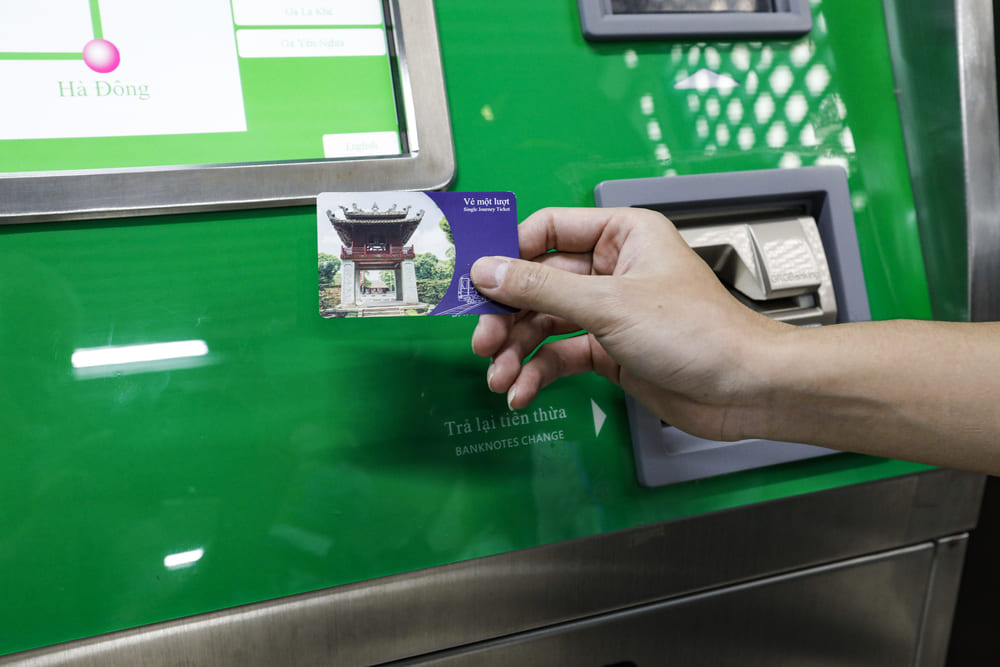 Hanoi metro ticket machine token and contactless payment gate
