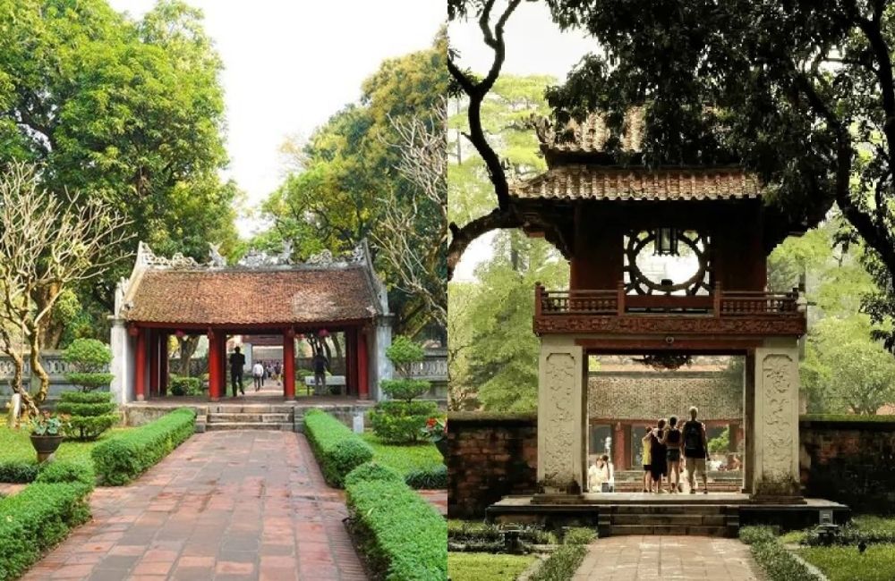 Khue Van Cac pavilion Temple of Literature Hanoi iconic red structure