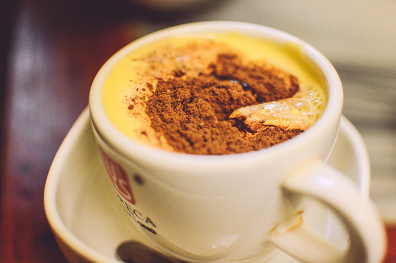 Egg coffee is made up of Vietnamese coffee, condensed milk and beaten egg yolks